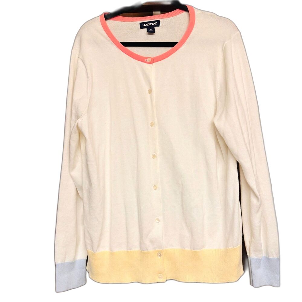 Land's END Coquette Cotton Long Sleeves Crew Neck Spring Sweater Cardigan XL